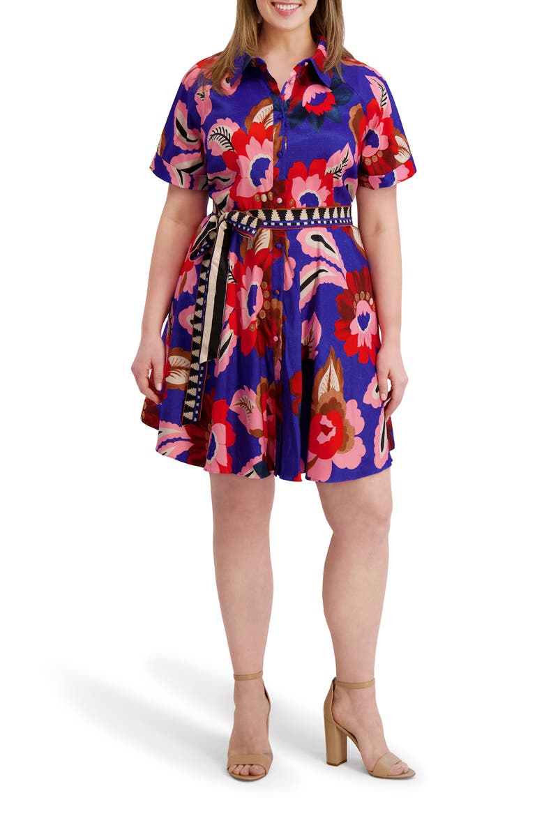 Printed Belted Shirtdress, Main, color, COBALT