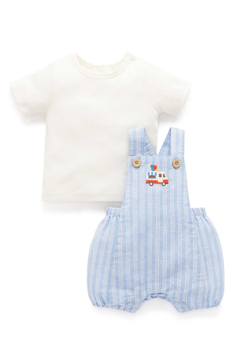 Purebaby Short Leg Overall Set, Main, color, Laguna Stripe