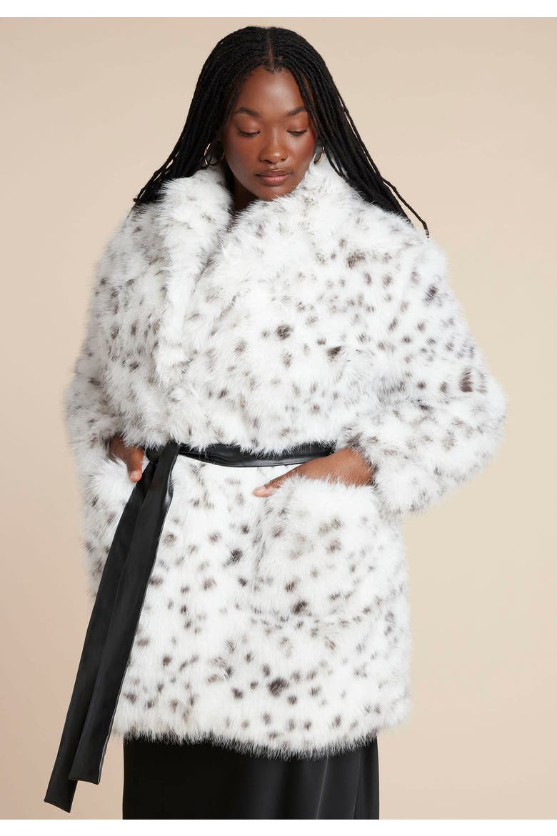 Snow Leopard Belted Coat, Alternate, color, SNOW LEOPARD