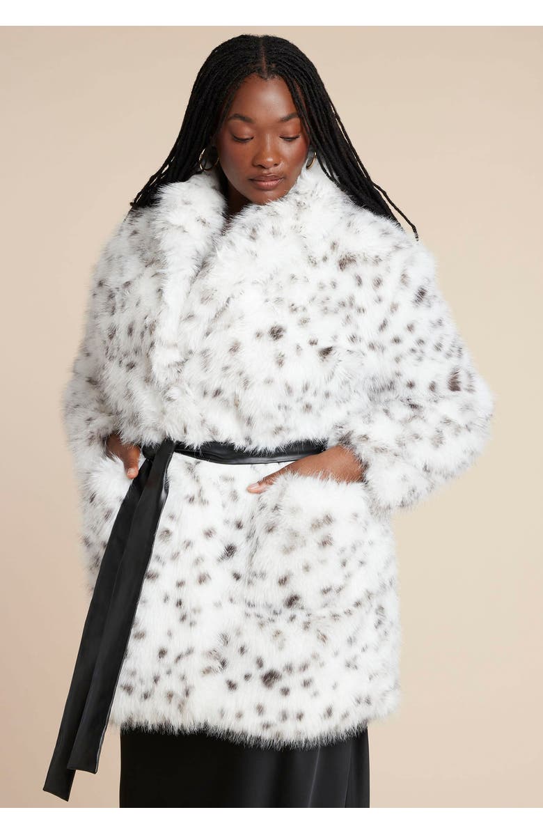ELOQUII Snow Leopard Belted Coat, Main, color, Snow Leopard