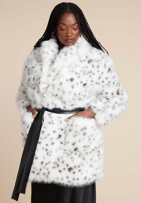Snow Leopard Belted Coat (Plus Available)