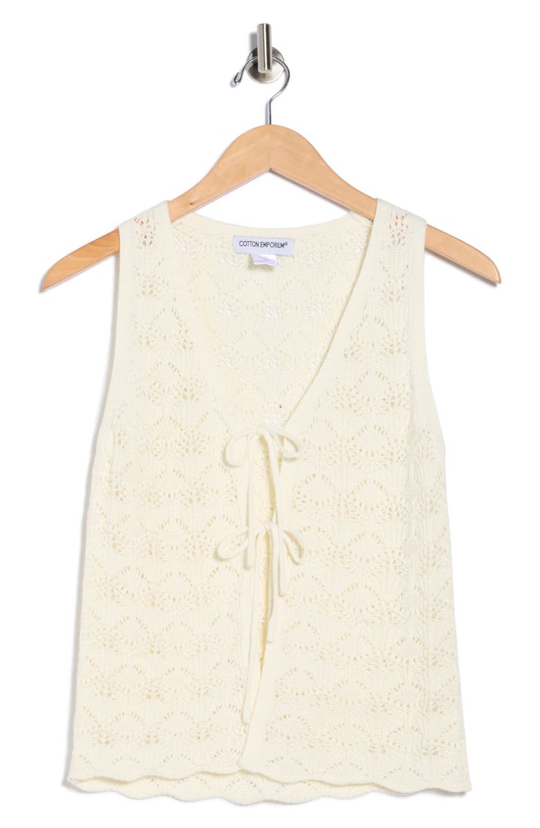 Cotton Emporium Tie Front Pointelle Sweater Vest, Alternate, color, Ivory