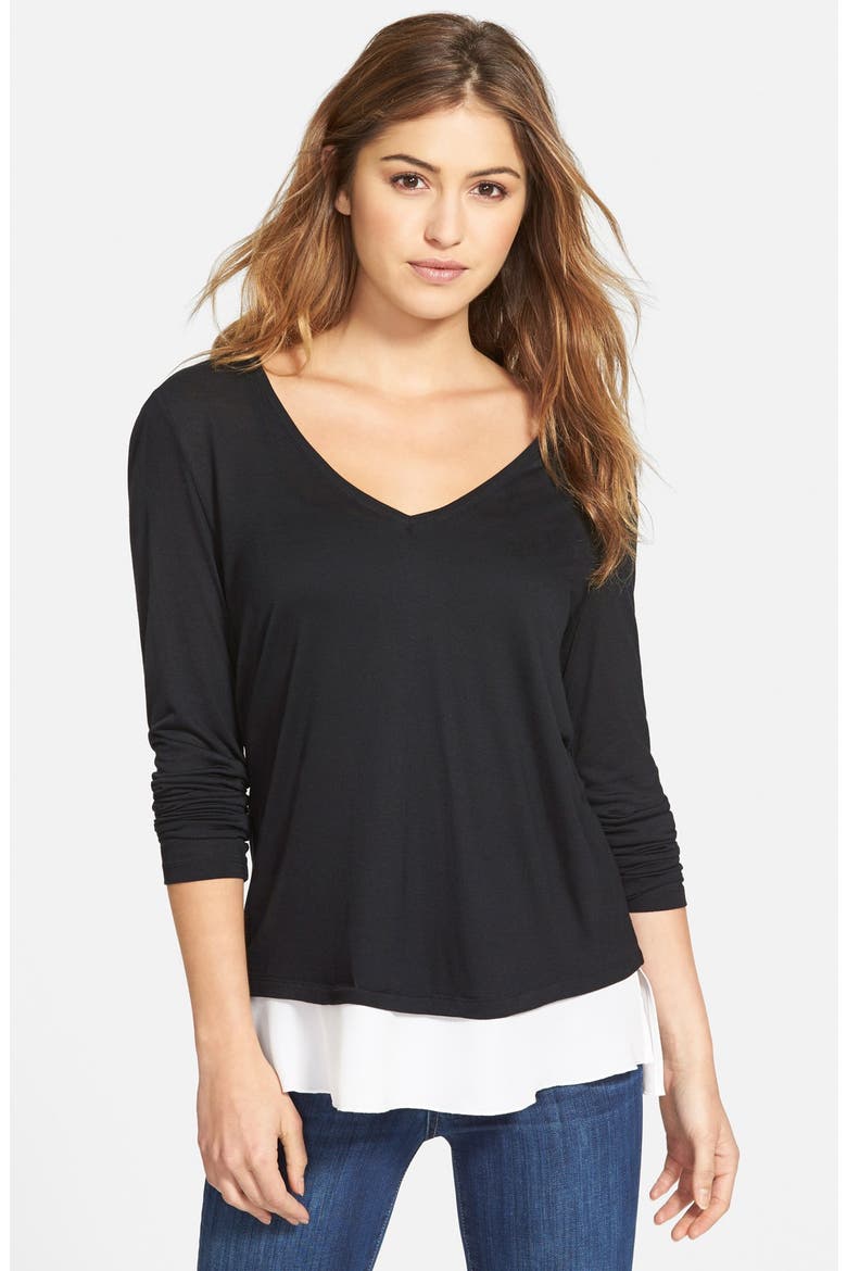 Woven Hem Tee, Main, color, BLACK