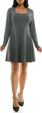 bebe Long Sleeve Rib Godet Dress