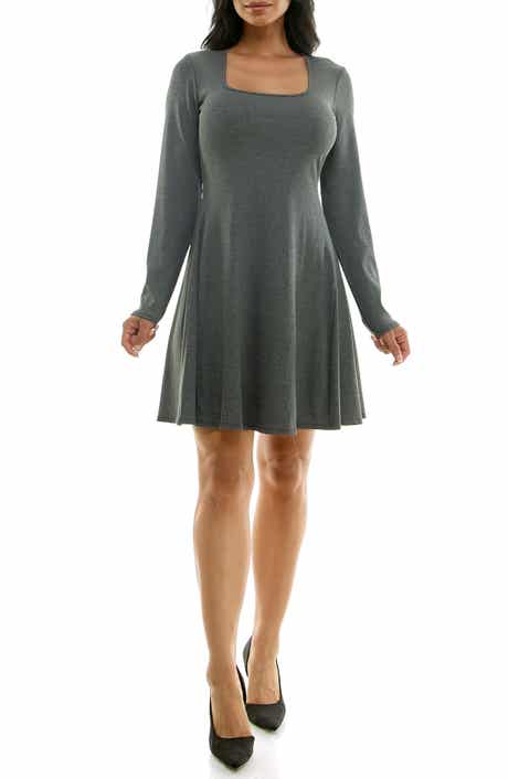 bebe Long Sleeve Rib Godet Dress