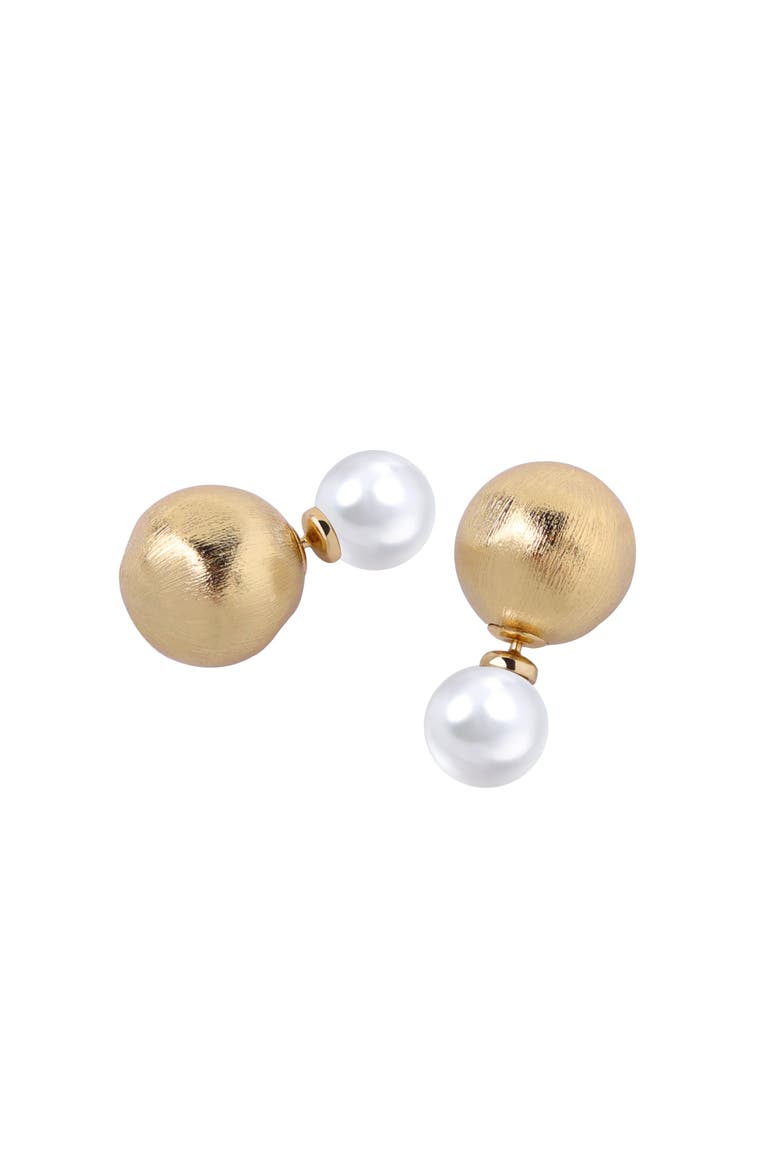 Duo Studs Earrigns, Alternate, color, Gold & White
