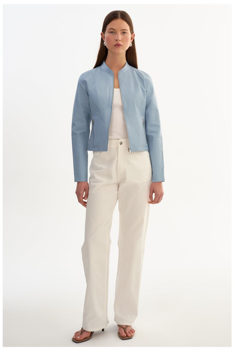 Chapin | Reversible Leather Bomber, Alternate, color, Baby Blue/Silver