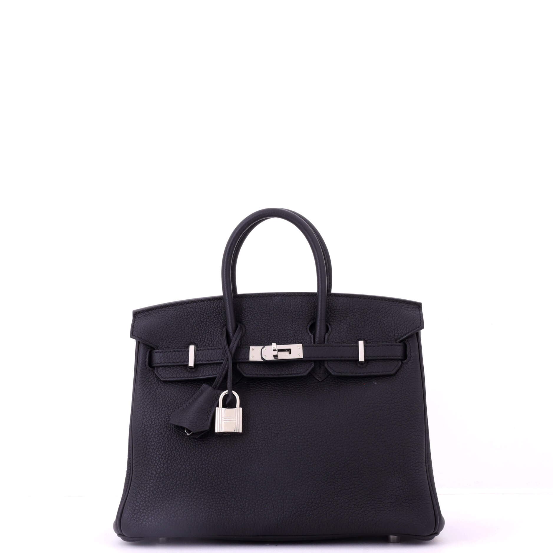 Pre-Owned Hermes Birkin Handbag Black Togo with Palladium Hardware 25, Main, color, Noir