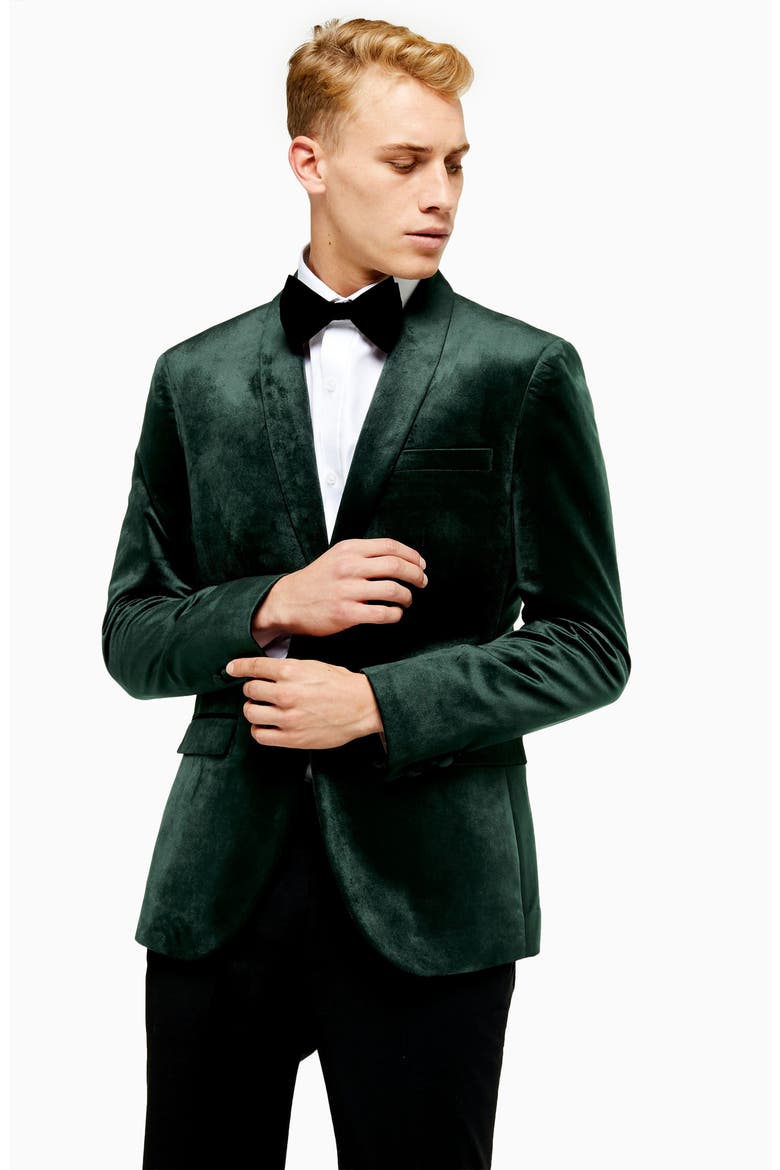 Velvet Skinny Suit Jacket, Alternate, color, GREEN