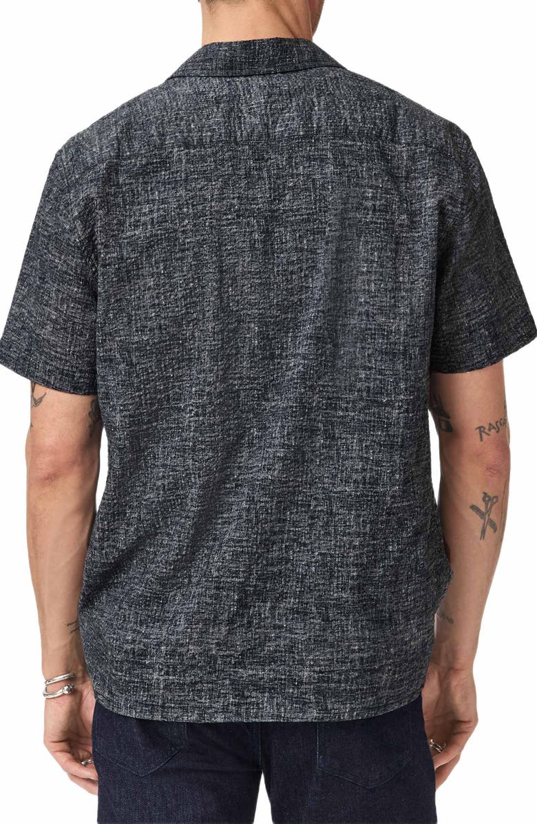 John Varvatos Malon Mélange Short Sleeve Cotton Seersucker Button-Up Shirt, Alternate, color, Navy