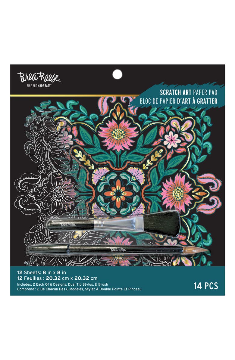 Brea Reese Scratch Art Paper Pad Mandala 8X8, 12 Designs, Kids & Adults, Alternate, color,