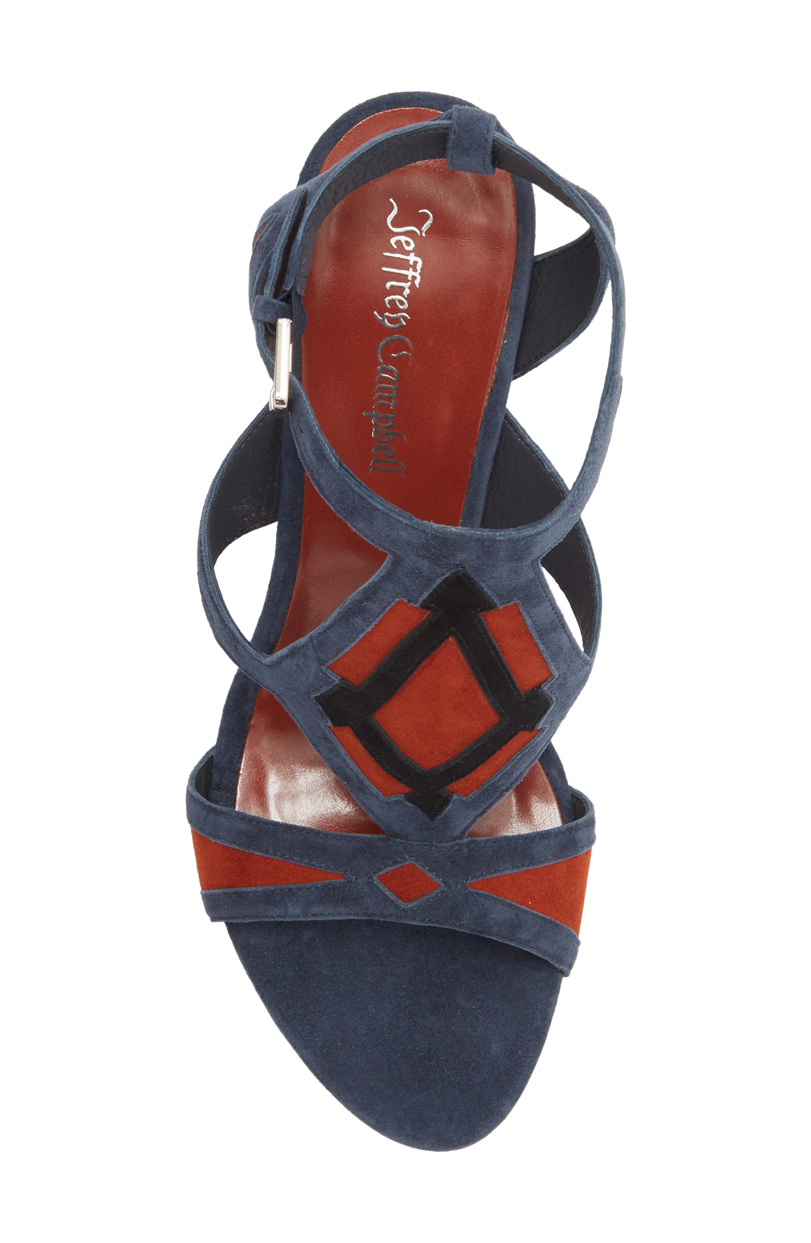 Tam-Tam Wedge Sandal, Alternate, color, NAVY SUEDE ORANGE