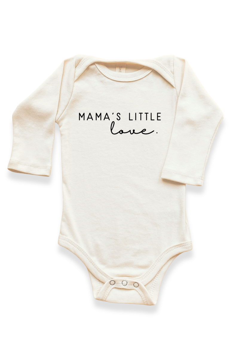 Tenth & Pine Mama's Little Love - Organic Long Sleeve Baby Bodysuit, Main, color, Natural Black Lettering
