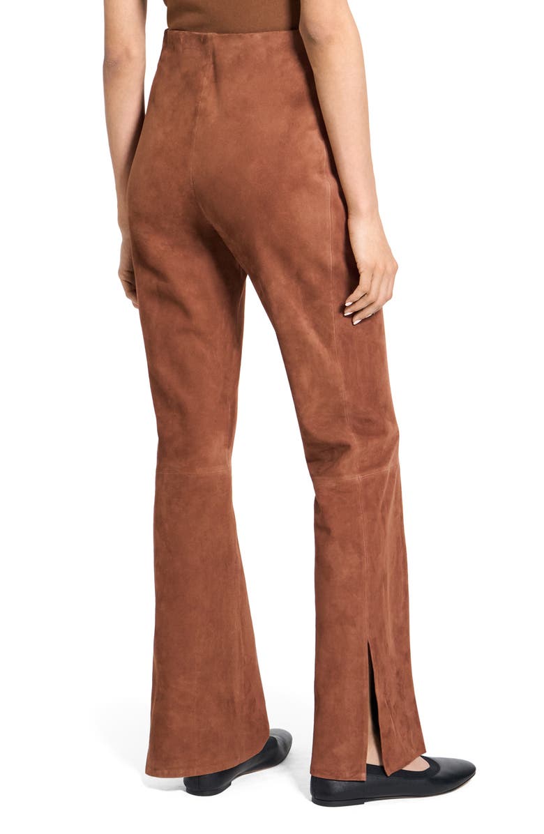 Theory Slit Hem Straight Leg Suede Pants, Alternate, color, Caramel