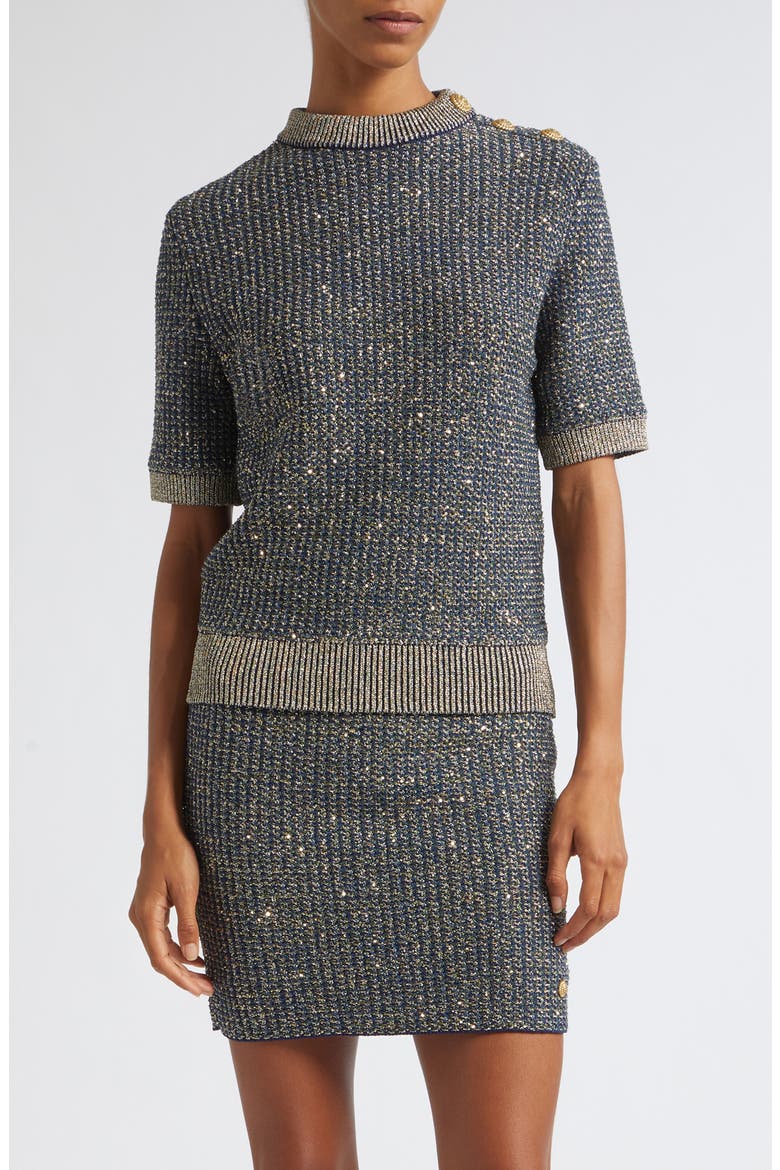 Sequin Crewneck Tweed Sweater, Main, color, SQH NAVY/ MULTI