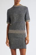 Balmain Sequin Crewneck Tweed Sweater