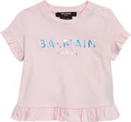 Balmain Iridescent Logo Ruffle Hem Graphic Tee