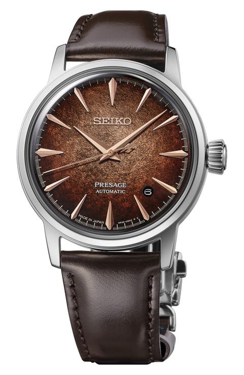 Presage Cocktail Time Automatic Leather Strap Watch, 38.5mm