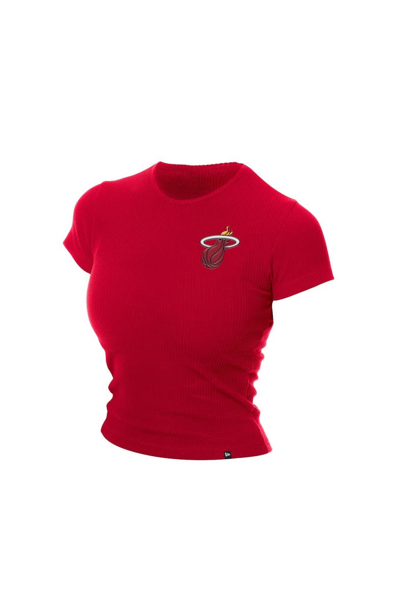 Women's New Era  Dark Red Miami Heat Leisure Collection Baby Doll Cropped T-Shirt, Alternate, color, Dark Red