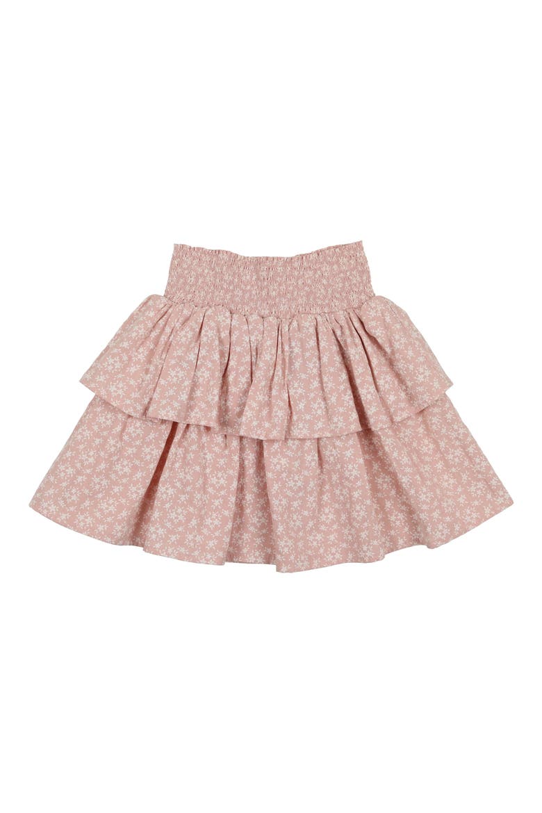 Kids' Textured Floral Tiered Cotton Blend Skirt, Main, color, MAUVE
