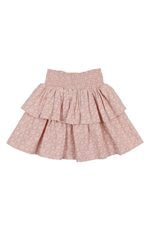 Kids' Textured Floral Tiered Cotton Blend Skirt