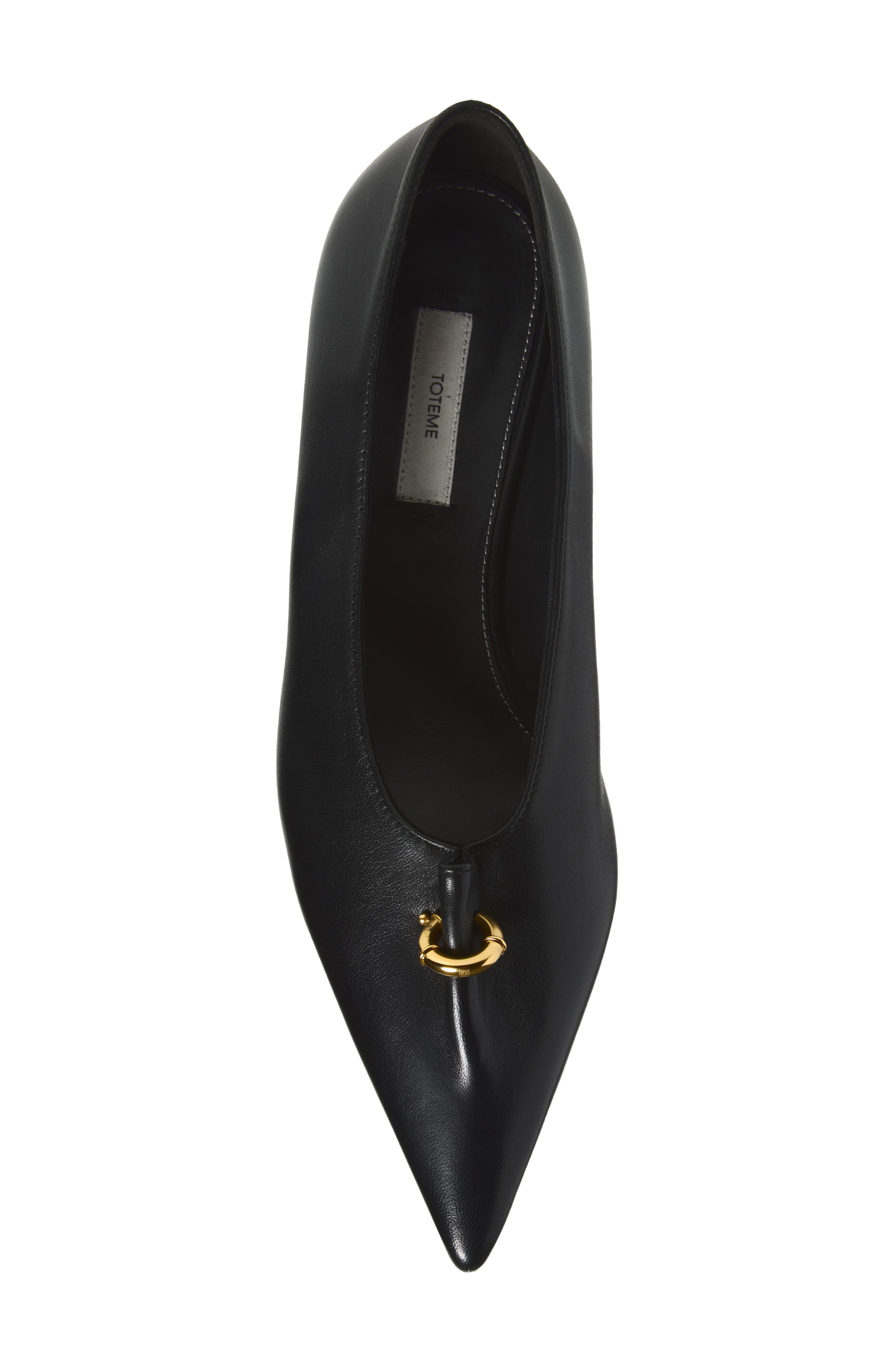 Pierced Pointed Toe Leather Pump, Alternate, color, BLACK