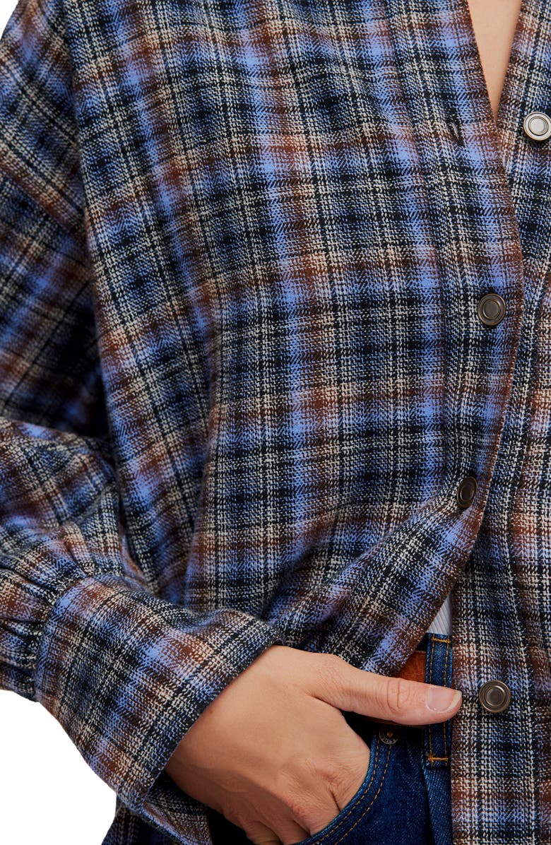 Free People Ashley Oversize Plaid Cotton Button-Up Shirt, Alternate, color, Blue Combo - Krista