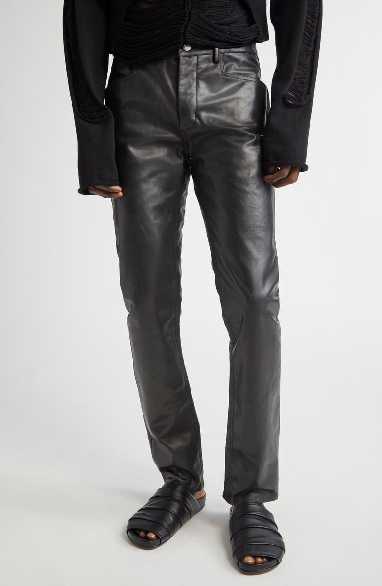 Rick Owens Tyrone Skinny Fit Leather Jeans, Main, color, Black