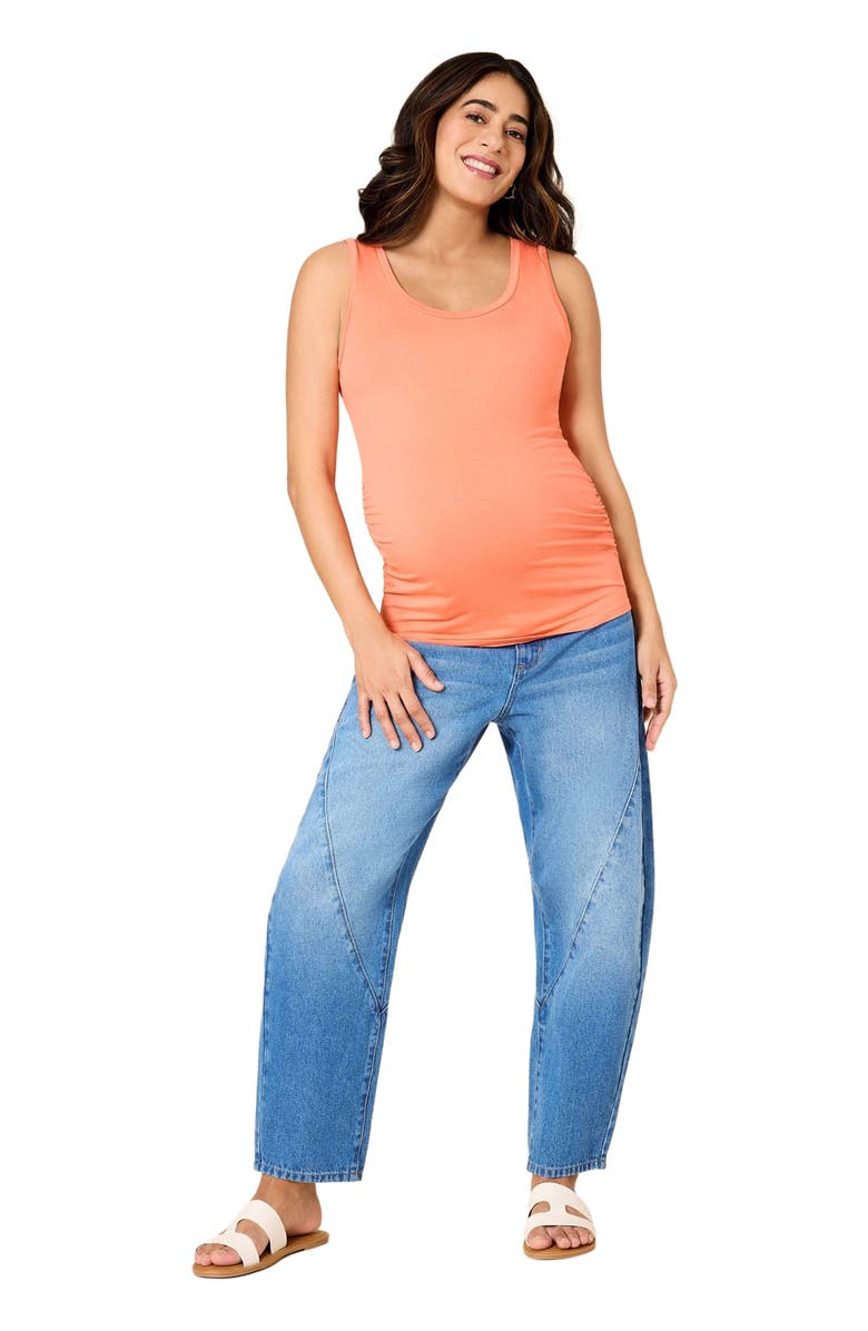 MOTHERHOOD MATERNITY Under the Belly Barrel Leg Maternity Jeans, Main, color, Medium Wash