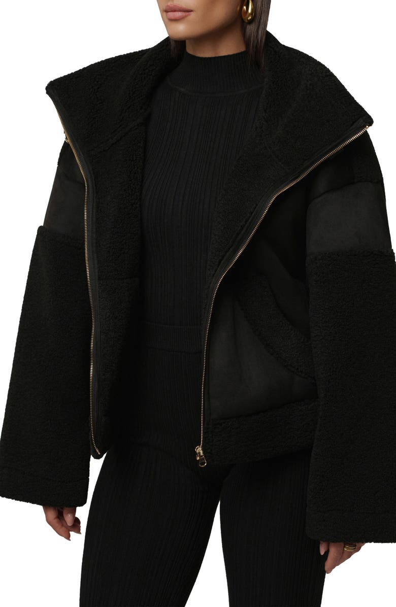 JLUXLABEL Faux Shearling Coat, Alternate, color, Black