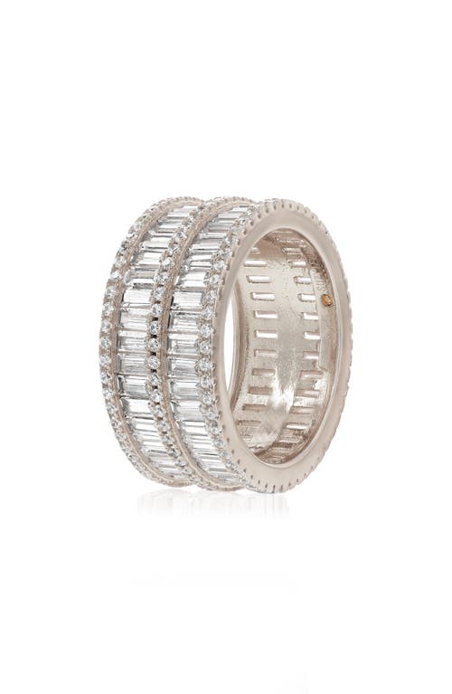 Suzy Levian Sterling Silver Cubic Zirconia Double Row White Baguette And Round Cut Wide Eternity Band