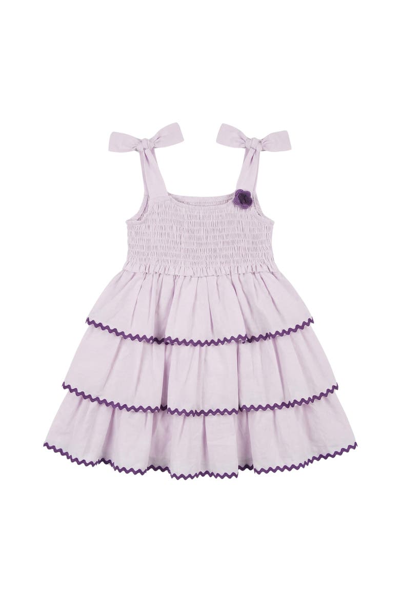 Kids' Smocked Bodice Tiered Cotton Party Dress, Main, color, PINK/ LILAC