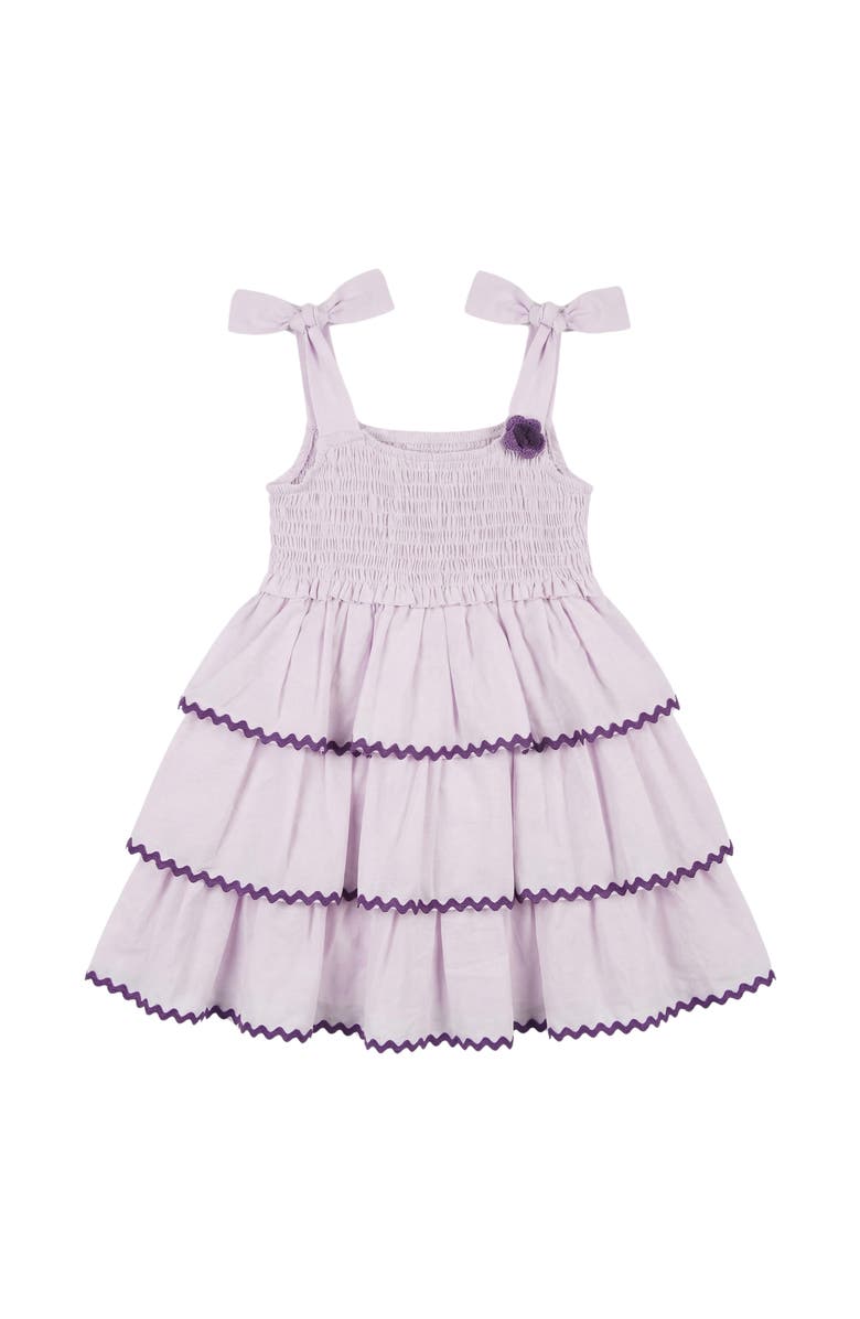 Pippa & Julie Kids' Smocked Bodice Tiered Cotton Party Dress, Main, color, Pink/ Lilac