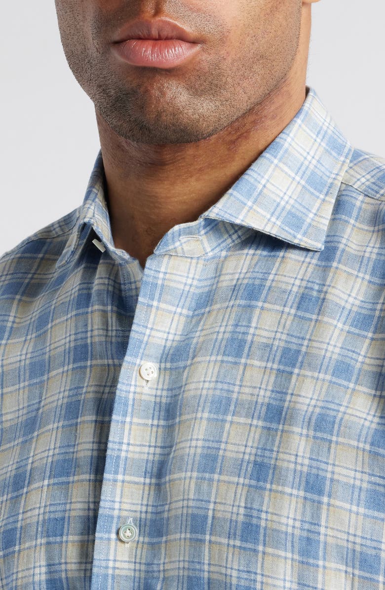 Peter Millar Ravello Tailored Fit Check Linen Button-Up Shirt, Alternate, color, Angelite