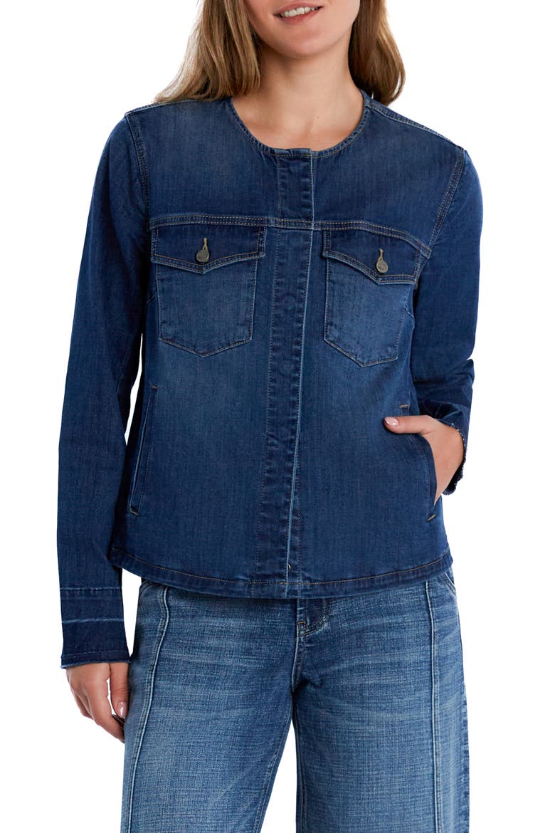 Clara Collarless Denim Jacket, Main, color, AHOY BLUE