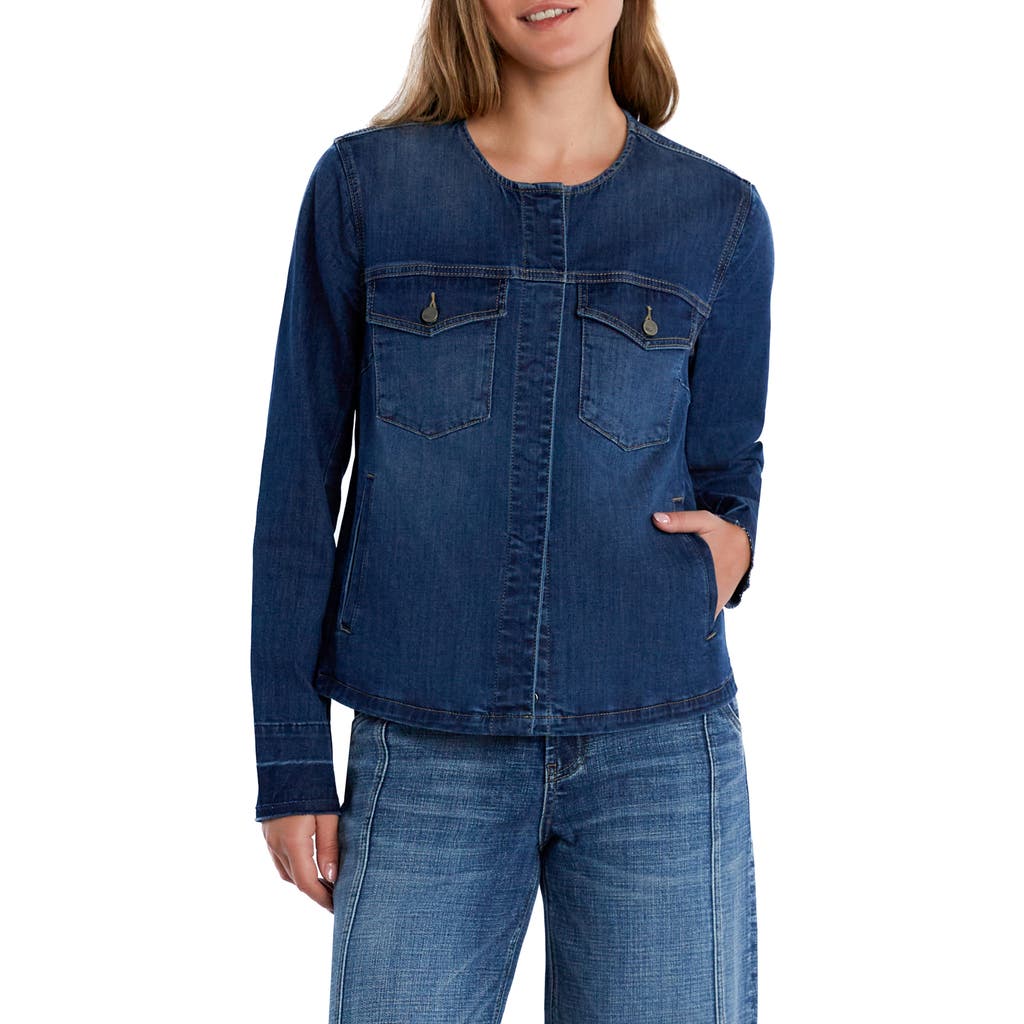 Wash Lab Denim Clara Collarless Denim Jacket In Ahoy Blue