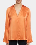 Santorelli Zuri Long Sleeve V-Neck Blouse in Silk Charmeuse