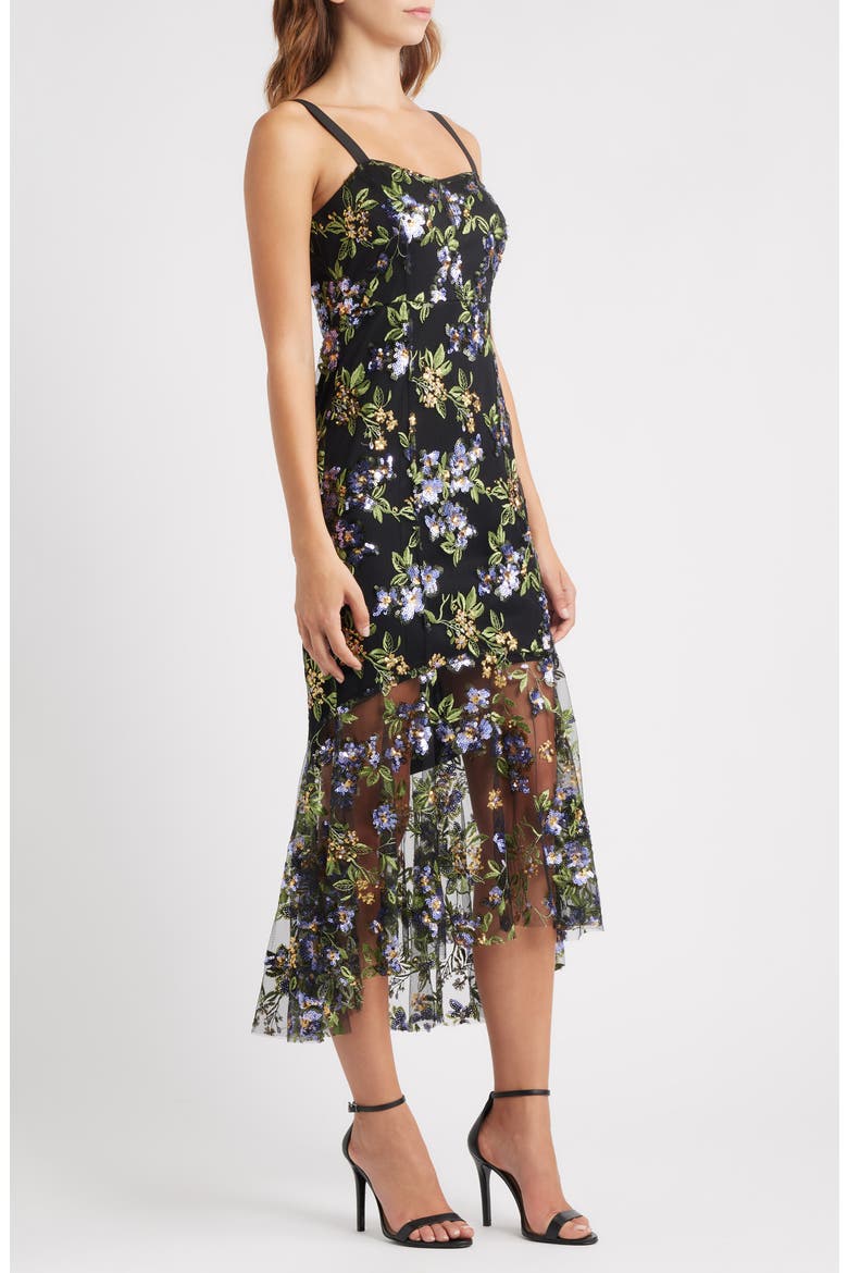 Flower Sequin Embroidered Midi Dress, Alternate, color, BLACK LAVANDER