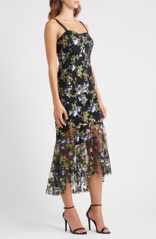 Sam Edelman Flower Sequin Embroidered Midi Dress In Black