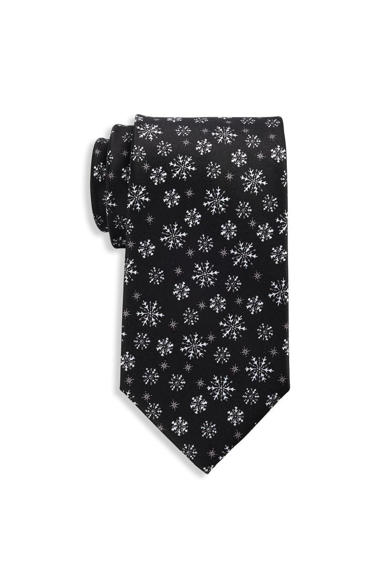 Synrgy Big & Tall Classic Snowflakes Tie, Main, color, Black