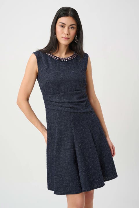 Lurex Boucle Flounce Dress with Pearl Trim