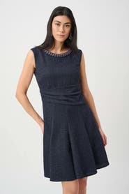 Joseph Ribkoff Lurex Boucle Flounce Dress with Pearl Trim