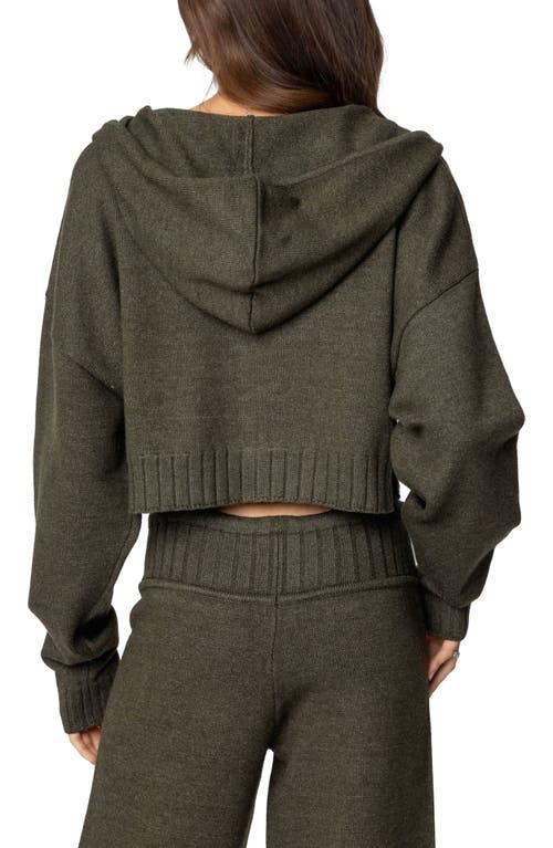 Shop Edikted Russell Crop Hooded Zip Sweater In Olive