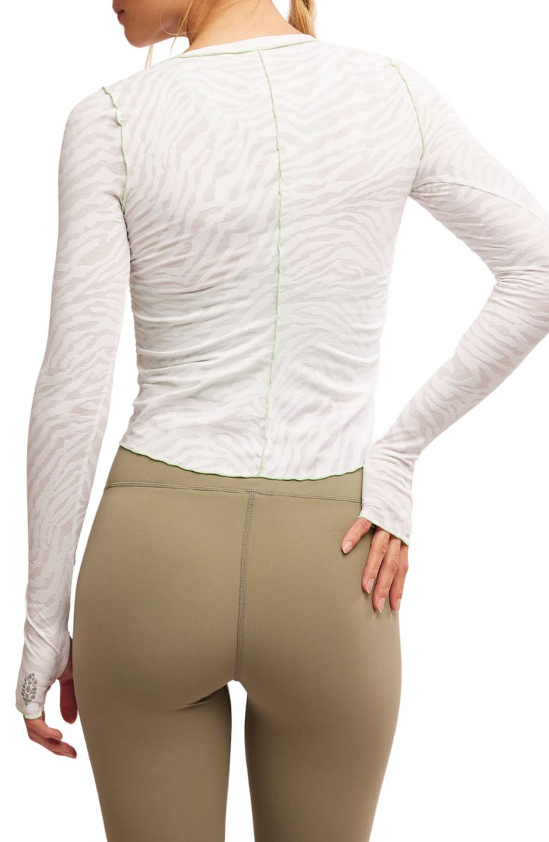 Free People FP Movement Right on Run Long Sleeve Jacquard Top, Alternate, color, White Animal Jacquard
