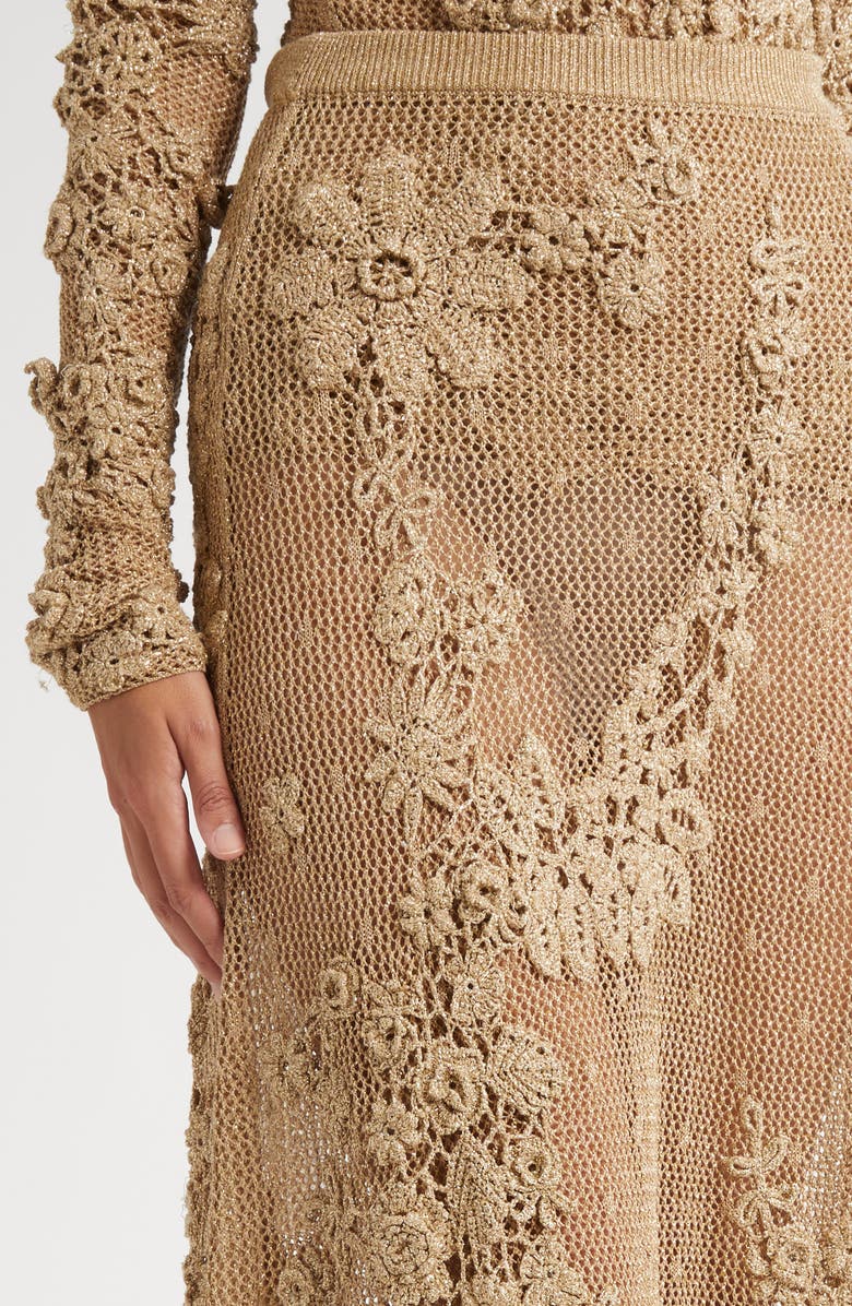 Ulla Johnson Aria Metallic Crochet Appliqué Open Stitch Maxi Skirt, Alternate, color, Lurex Combo