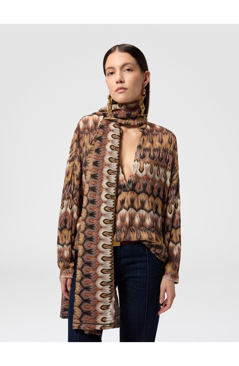 Missoni Stole In Lamé Viscose With Arabesque Motif, Alternate, color, Gold& Beige