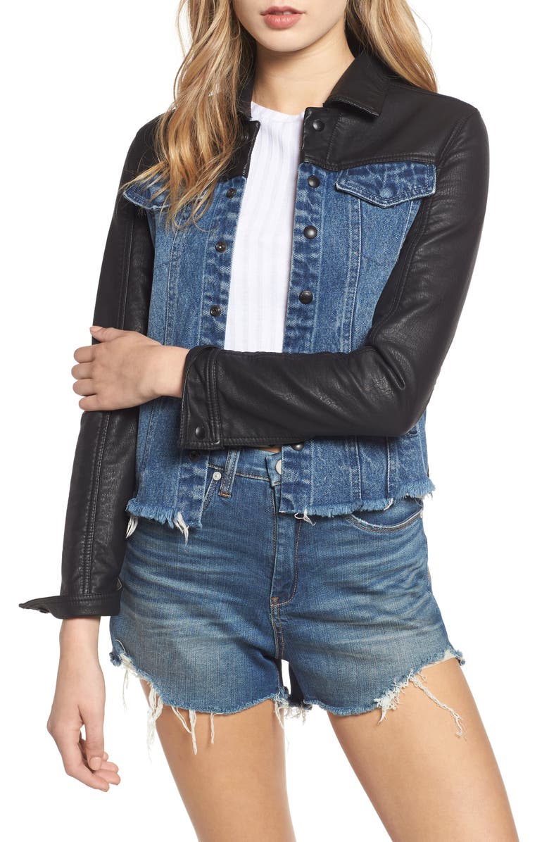 BLANKNYC Faux Leather & Denim Jacket, Main, color,