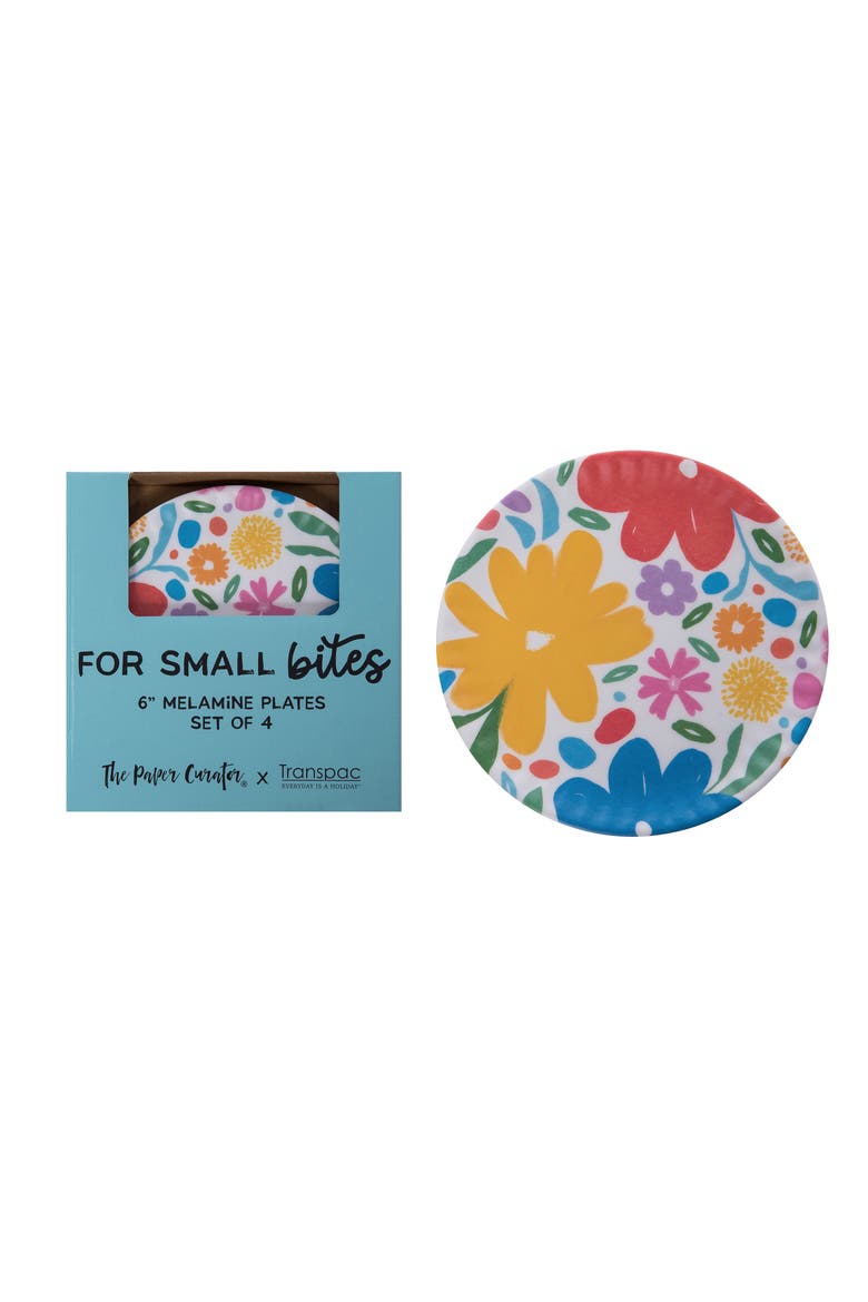 Melamine Jumbo Floral Appetizer Plates Set of 4 Tabletop Plate Multicolored for Spring Serving and Entertaining, Main, color, Multicolored