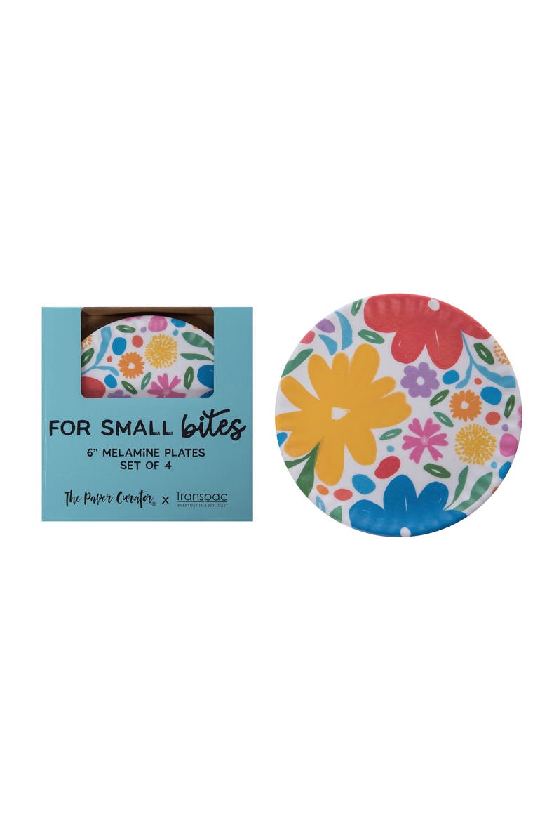 Transpac Melamine Jumbo Floral Appetizer Plates Set of 4 Tabletop Plate Multicolored for Spring Serving and Entertaining, Main, color, Multicolored