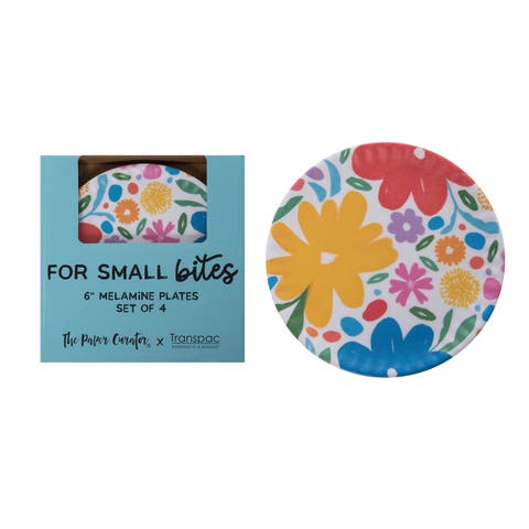 Melamine Jumbo Floral Appetizer Plates Set of 4 Tabletop Plate Multicolored for Spring Serving and Entertaining